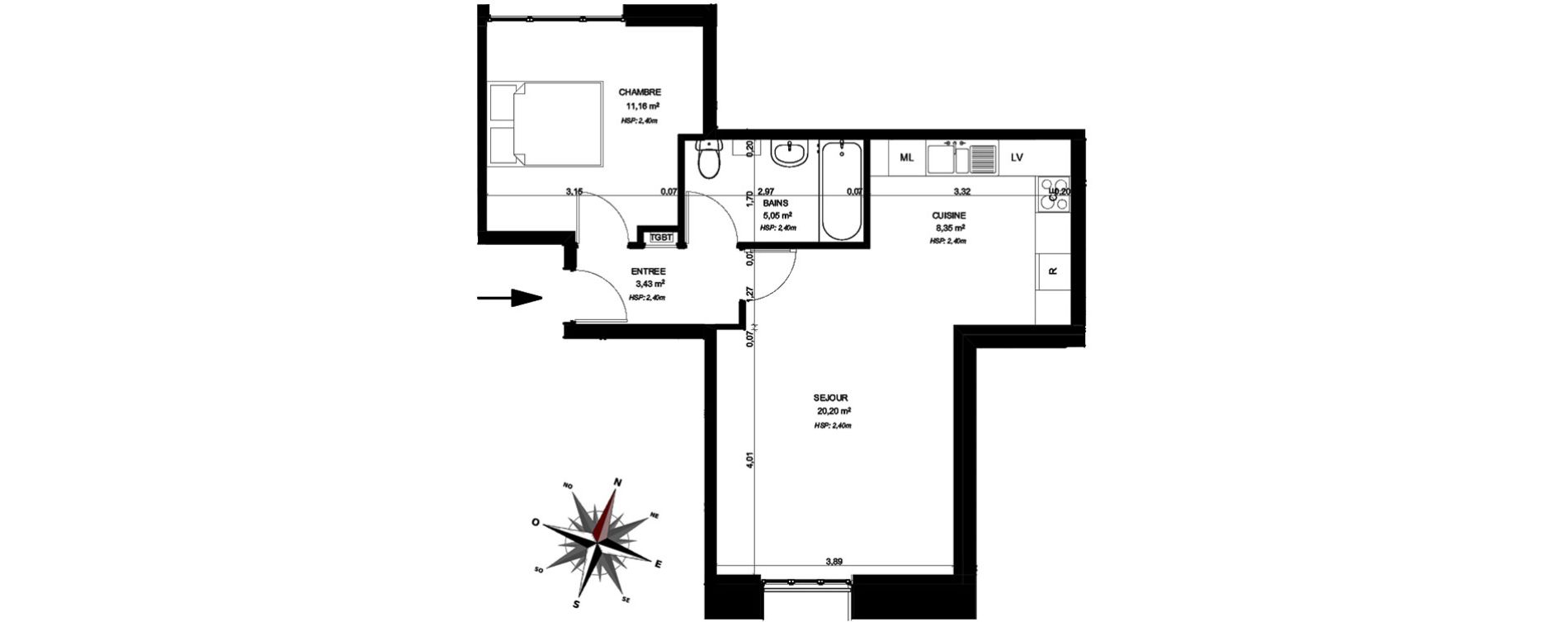 Appartement T2 de 48,19 m2 &agrave; B&eacute;thune Centre