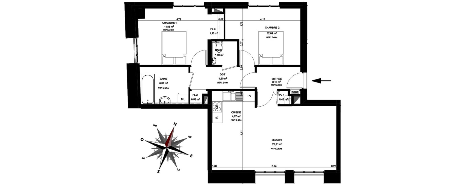 Appartement T3 de 69,18 m2 &agrave; B&eacute;thune Centre