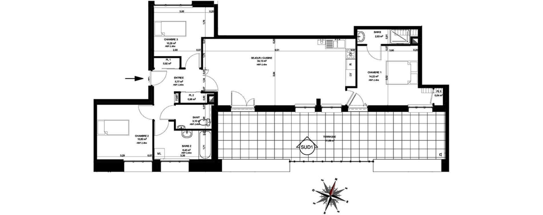 Appartement T4 de 89,81 m2 &agrave; B&eacute;thune Centre