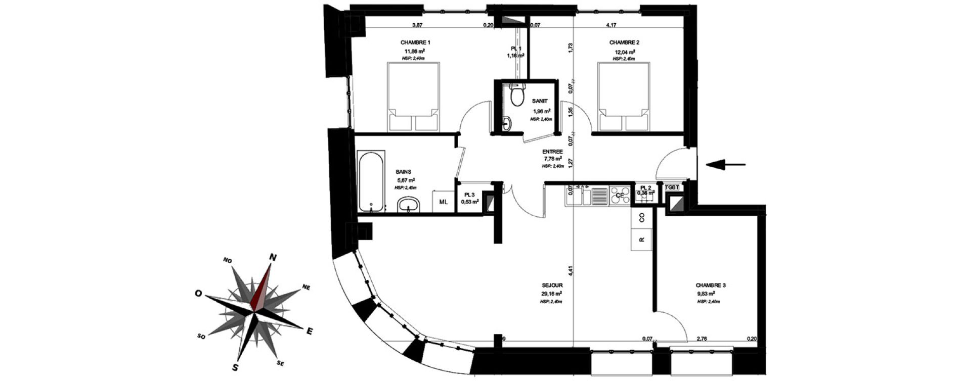 Appartement T4 de 80,35 m2 &agrave; B&eacute;thune Centre