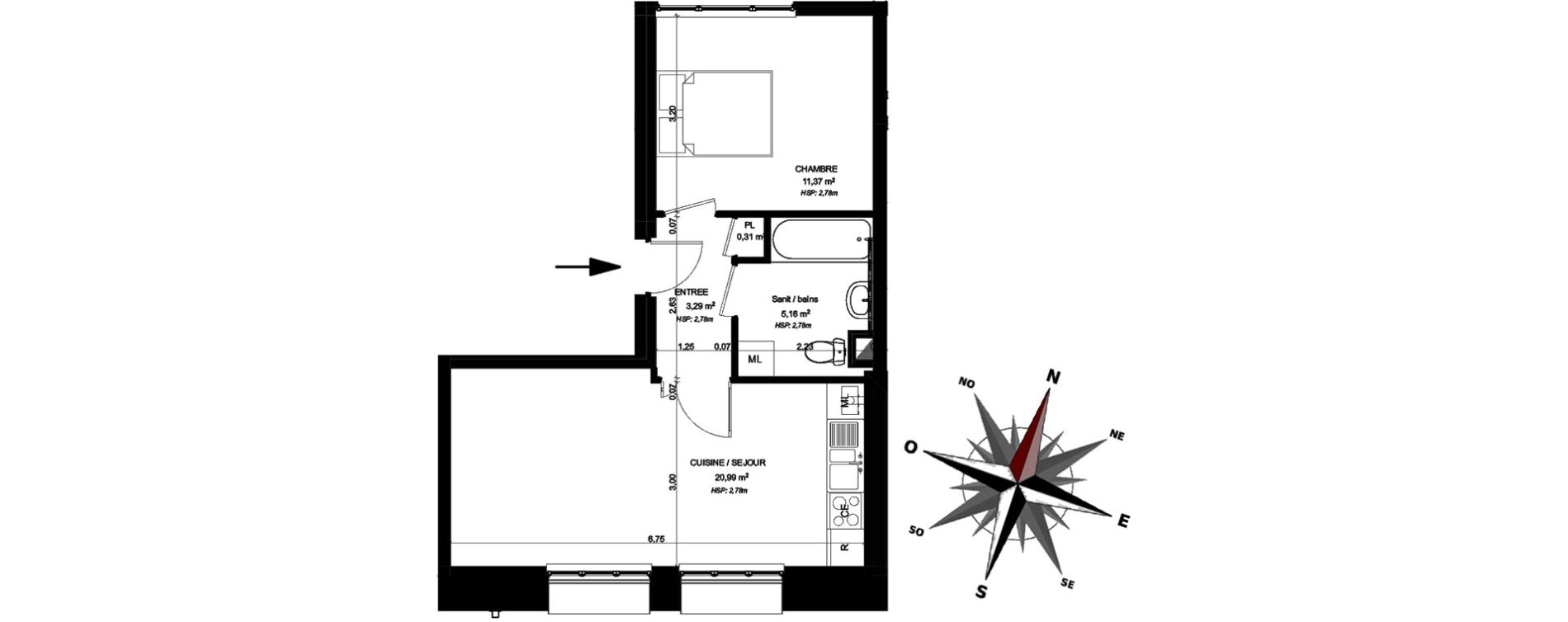 Appartement T2 de 41,12 m2 &agrave; B&eacute;thune Centre