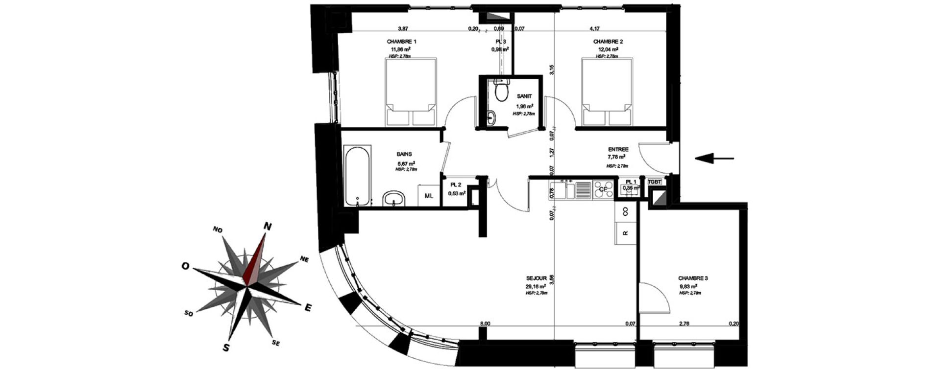 Appartement T4 de 80,16 m2 &agrave; B&eacute;thune Centre