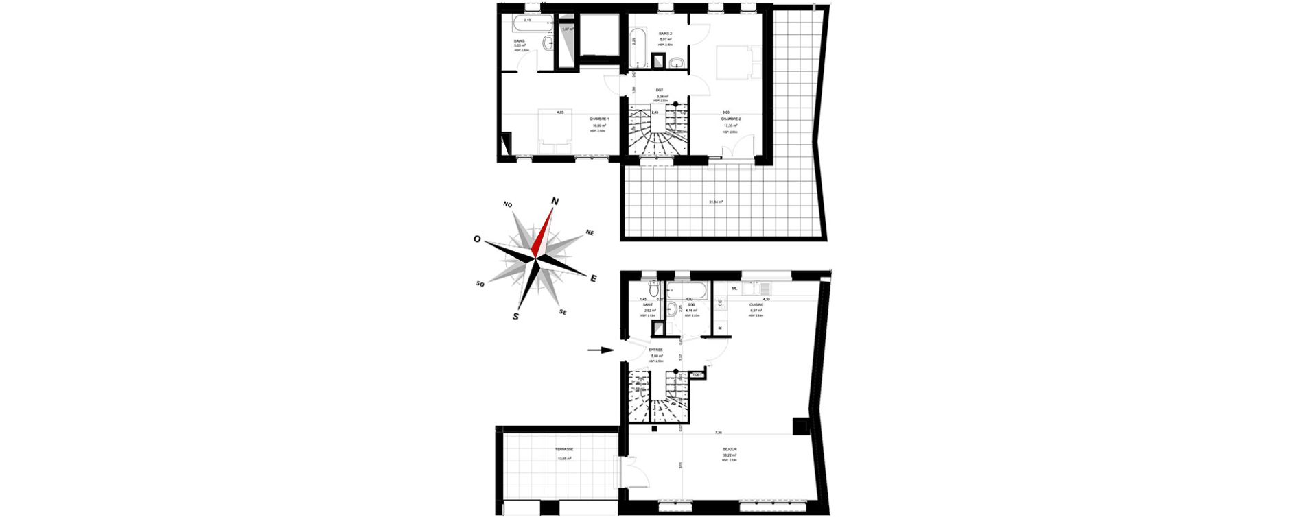 Duplex T3 de 107,74 m2 &agrave; B&eacute;thune Centre