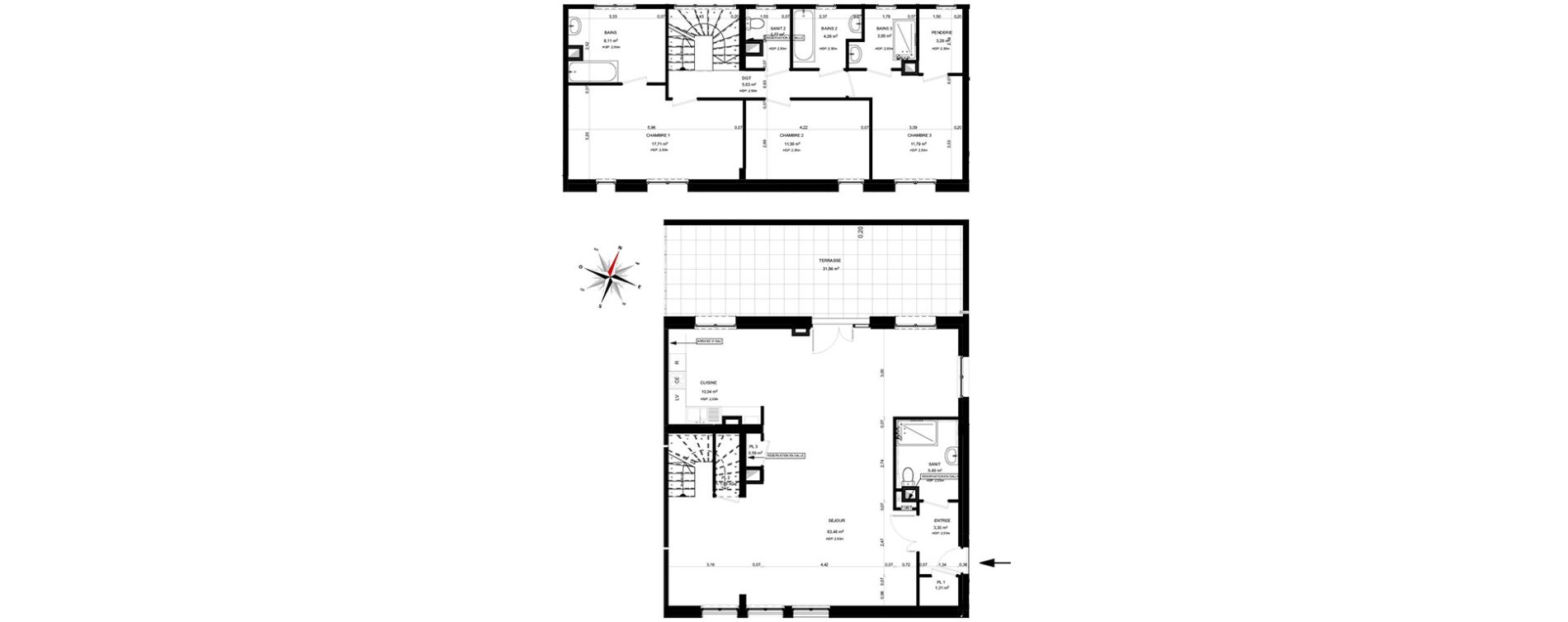 Duplex T4 de 154,75 m2 &agrave; B&eacute;thune Centre