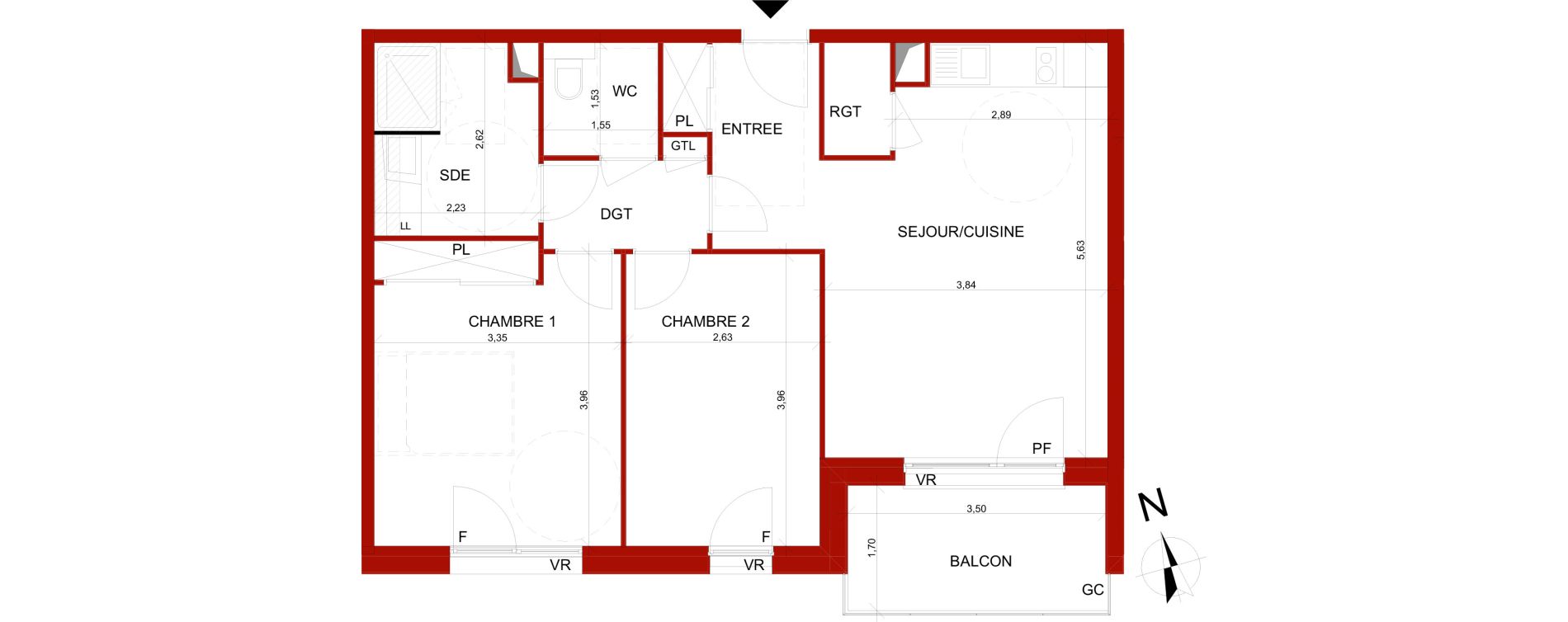 Appartement T3 meubl&eacute; de 60,90 m2 &agrave; B&eacute;thune Centre