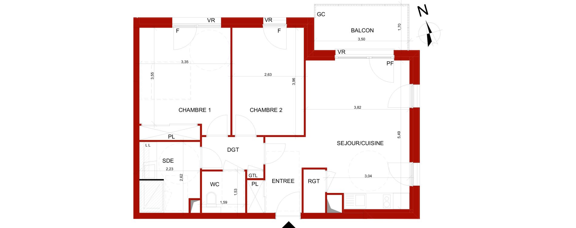 Appartement T3 meubl&eacute; de 60,44 m2 &agrave; B&eacute;thune Centre