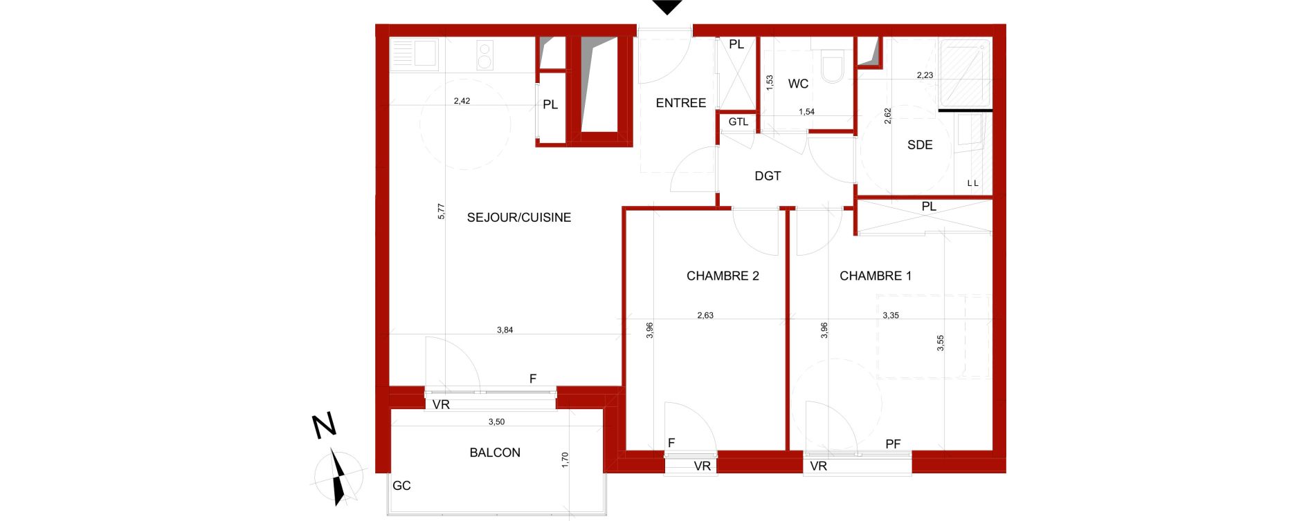 Appartement T3 meubl&eacute; de 59,55 m2 &agrave; B&eacute;thune Centre