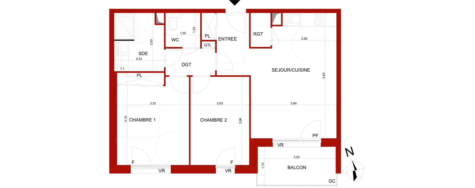 Appartement T3 meubl&eacute; de 60,37 m2 &agrave; B&eacute;thune Centre