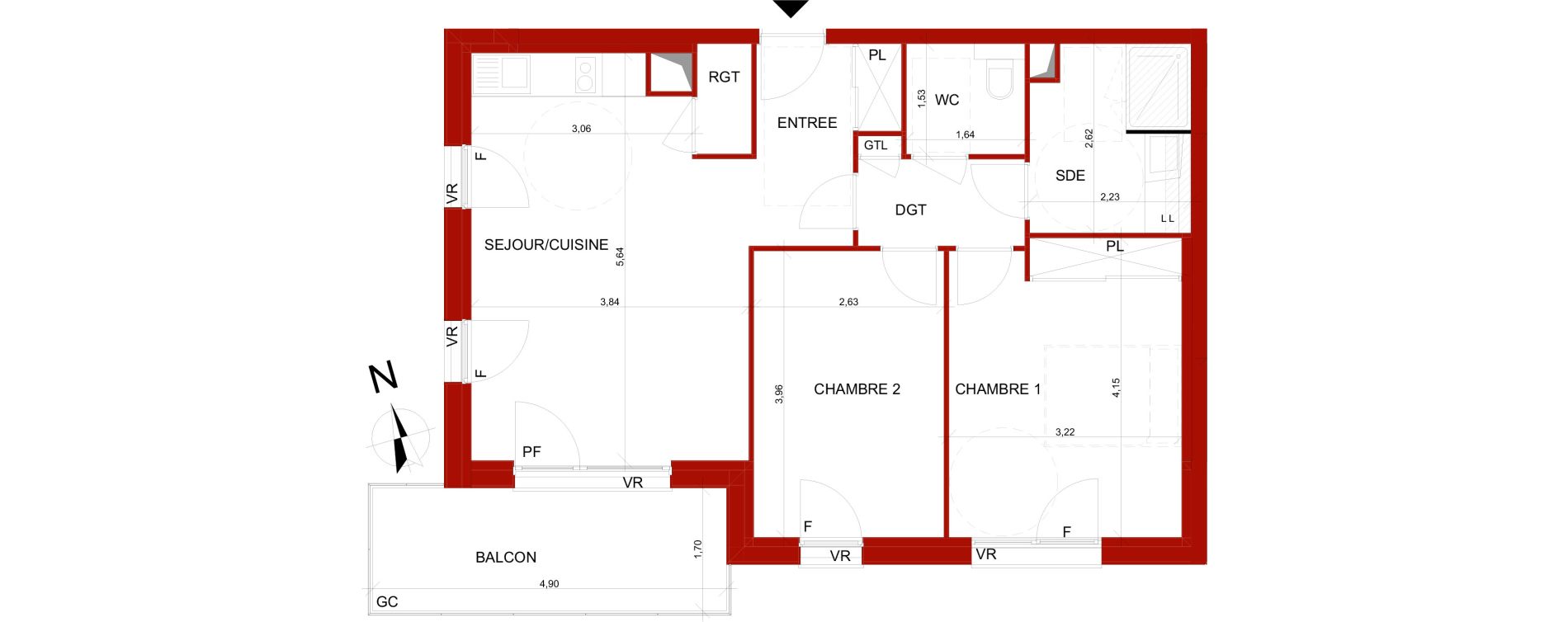 Appartement T3 meubl&eacute; de 60,40 m2 &agrave; B&eacute;thune Centre