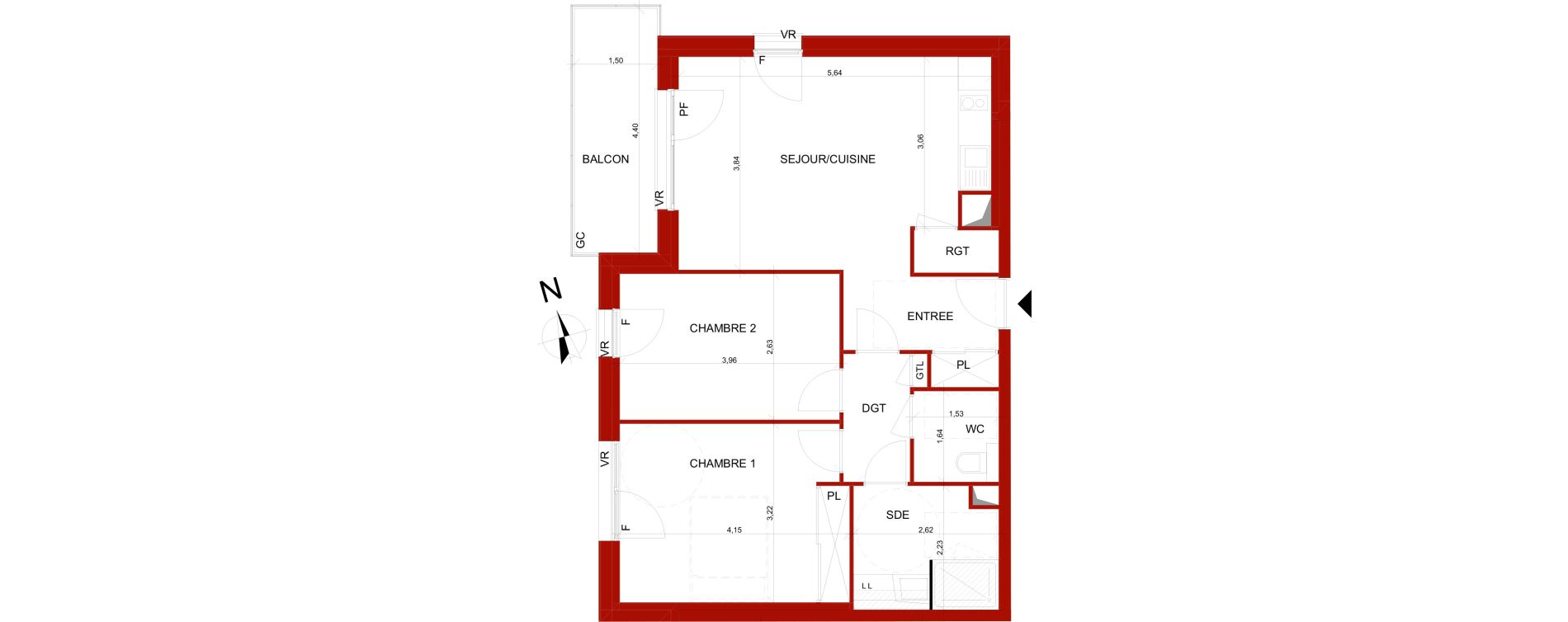 Appartement T3 meubl&eacute; de 60,38 m2 &agrave; B&eacute;thune Centre