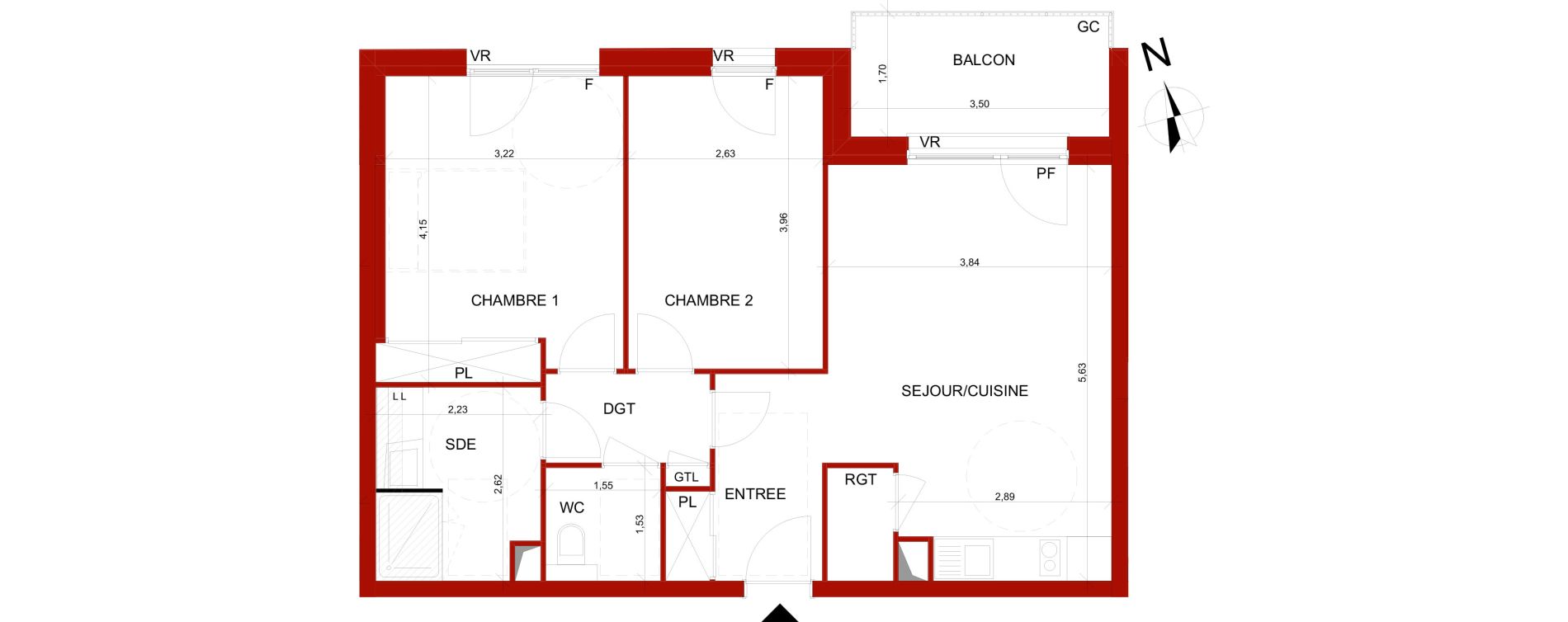 Appartement T3 meubl&eacute; de 60,37 m2 &agrave; B&eacute;thune Centre