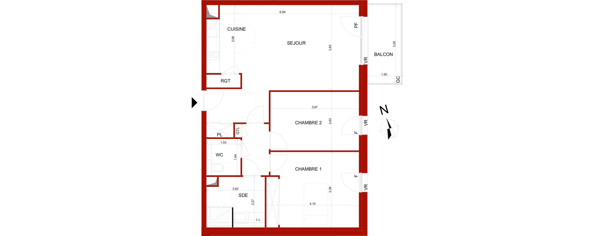 Appartement T3 meubl&eacute; de 65,82 m2 &agrave; B&eacute;thune Centre