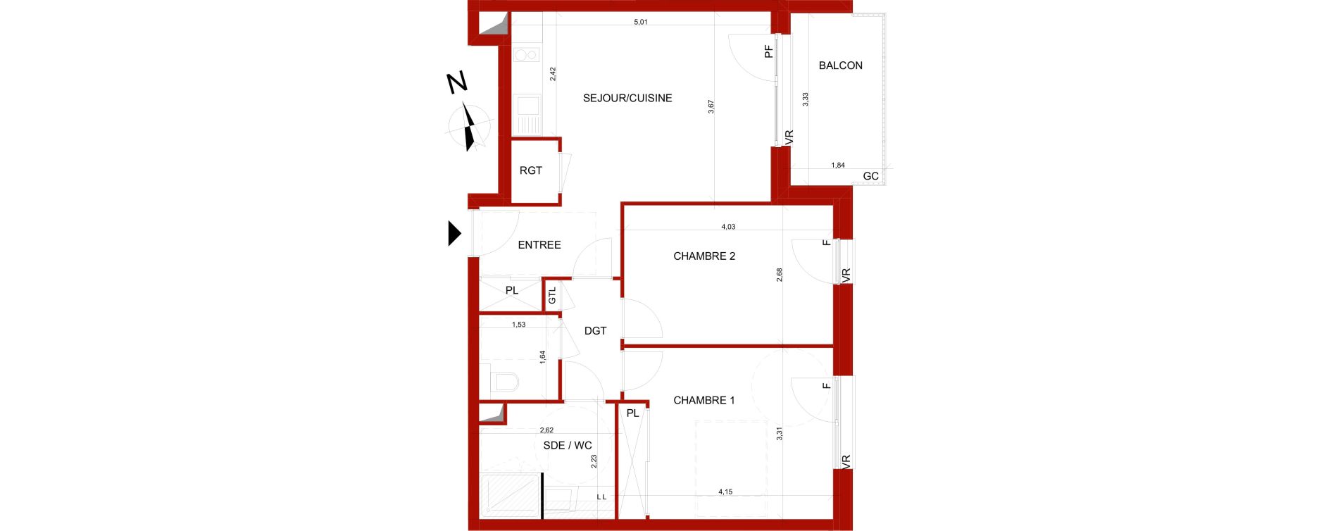Appartement T3 meubl&eacute; de 57,87 m2 &agrave; B&eacute;thune Centre
