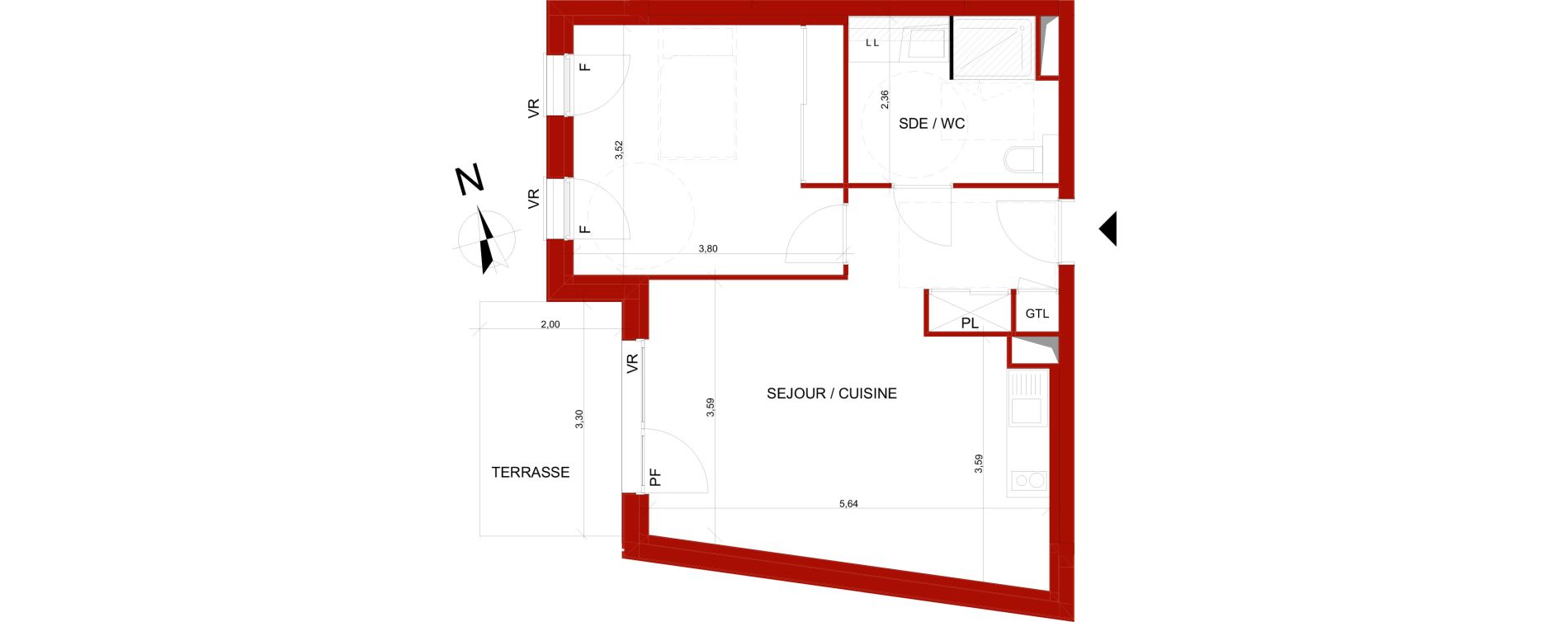 Appartement T2 meubl&eacute; de 45,38 m2 &agrave; B&eacute;thune Centre