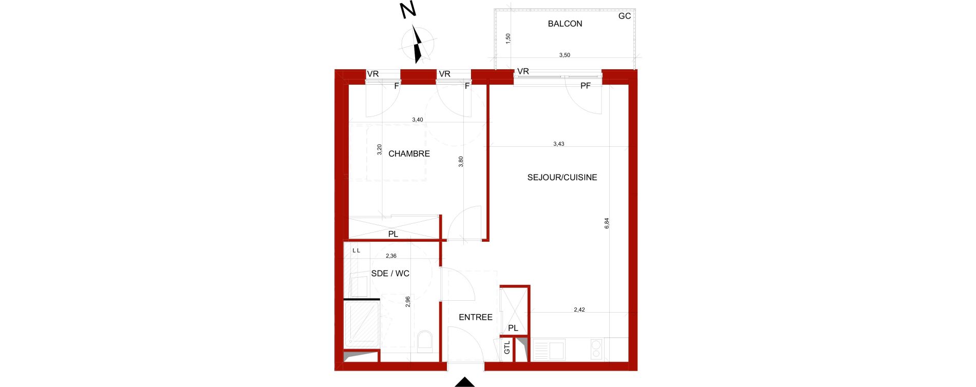 Appartement T2 meubl&eacute; de 45,99 m2 &agrave; B&eacute;thune Centre