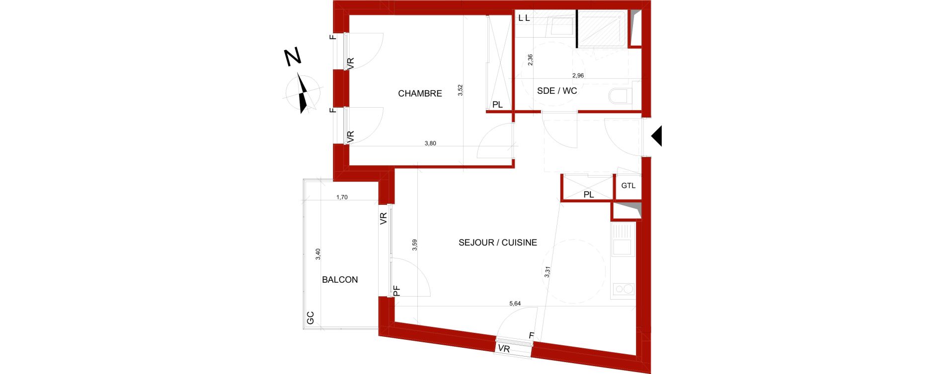 Appartement T2 meubl&eacute; de 45,38 m2 &agrave; B&eacute;thune Centre