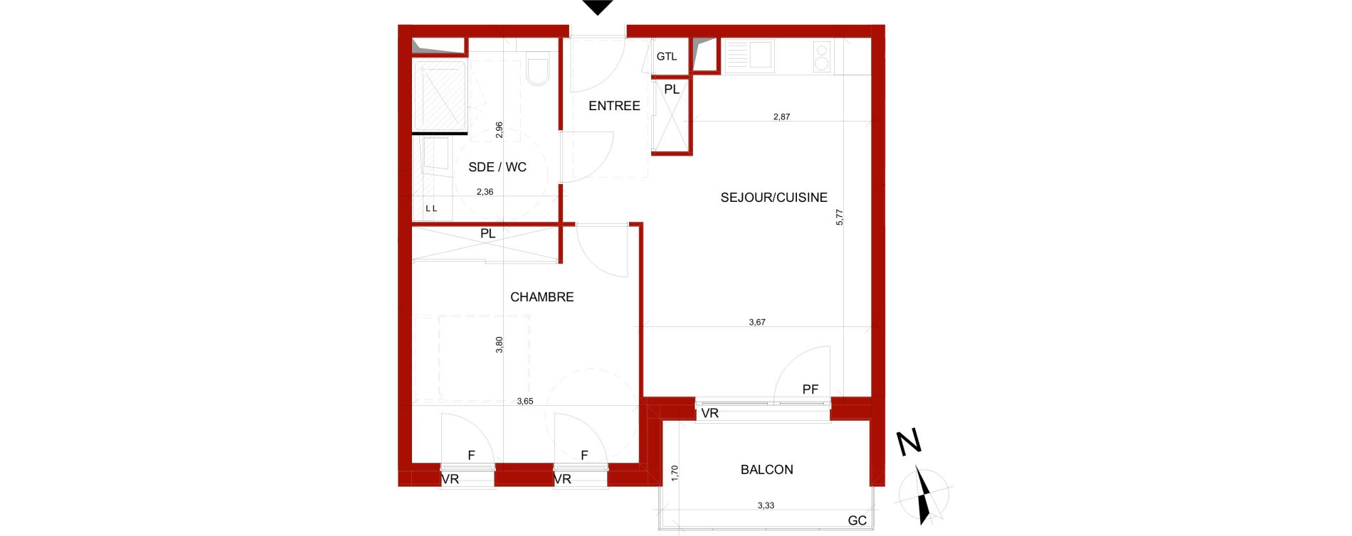 Appartement T2 meubl&eacute; de 44,42 m2 &agrave; B&eacute;thune Centre