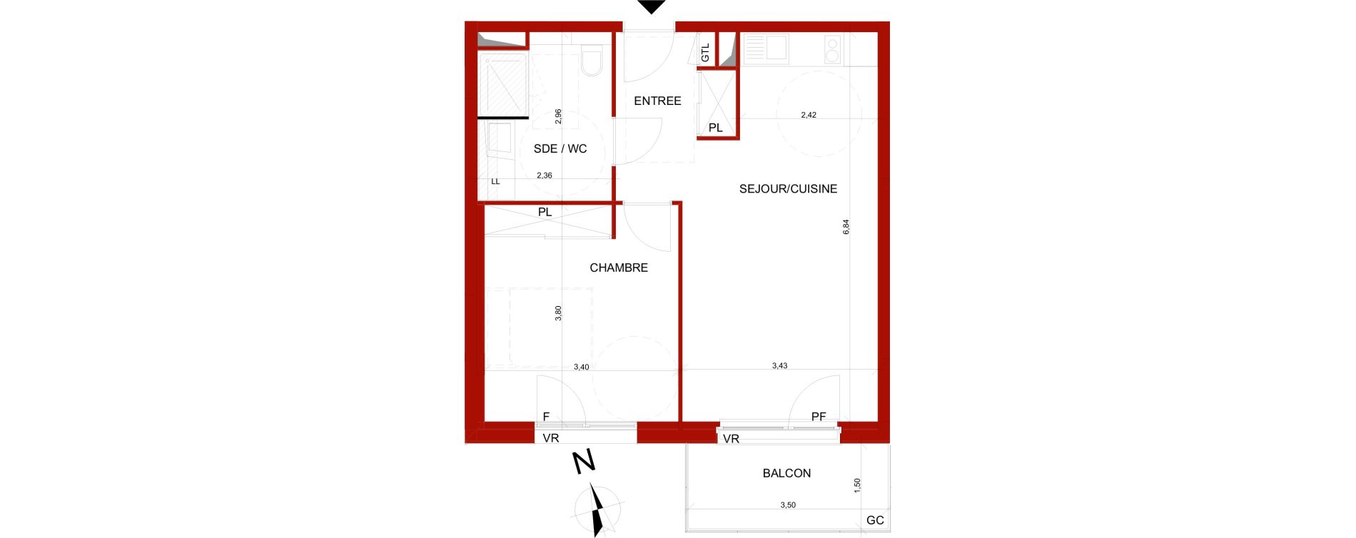 Appartement T2 meubl&eacute; de 45,59 m2 &agrave; B&eacute;thune Centre