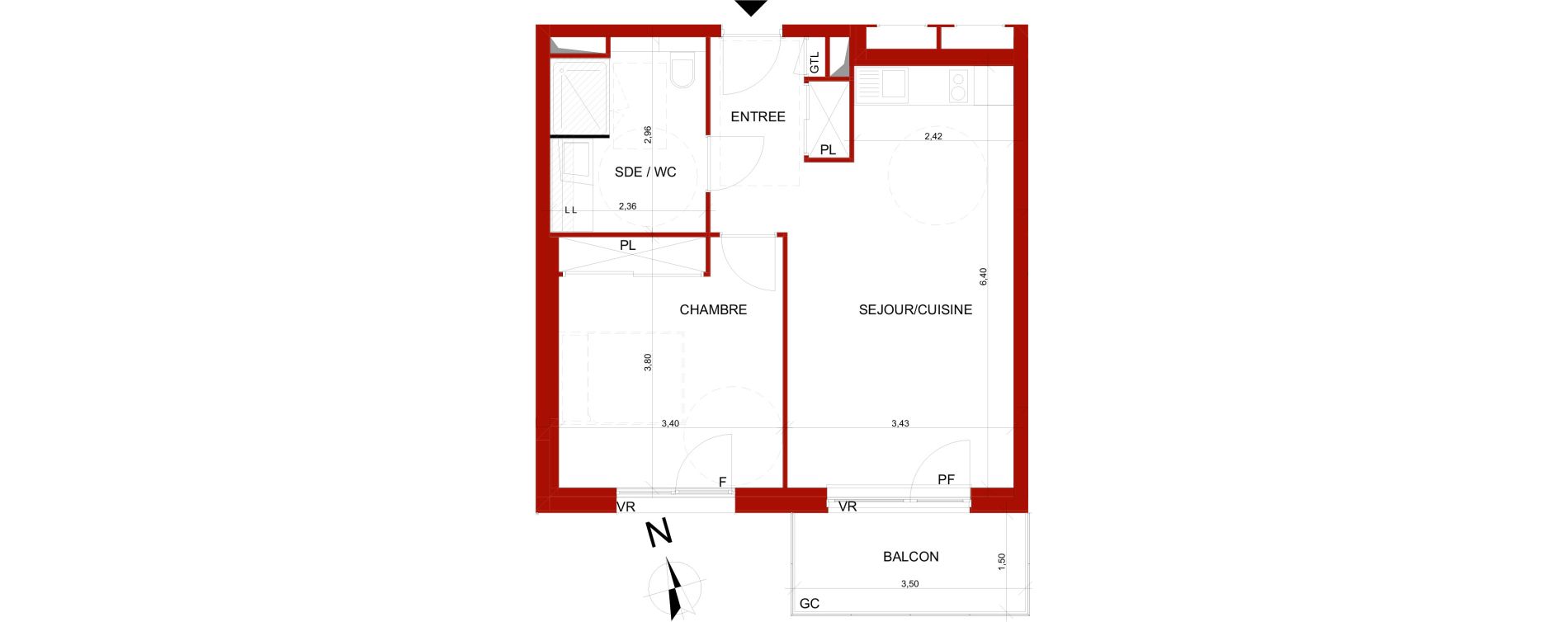 Appartement T2 meubl&eacute; de 44,53 m2 &agrave; B&eacute;thune Centre