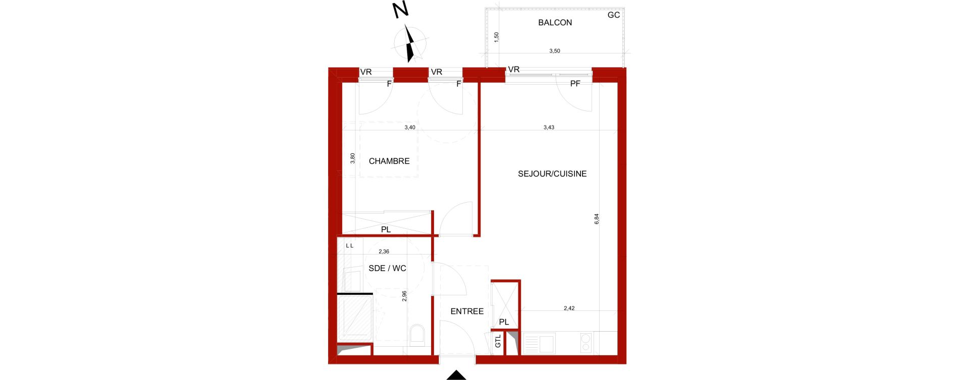 Appartement T2 meubl&eacute; de 45,99 m2 &agrave; B&eacute;thune Centre