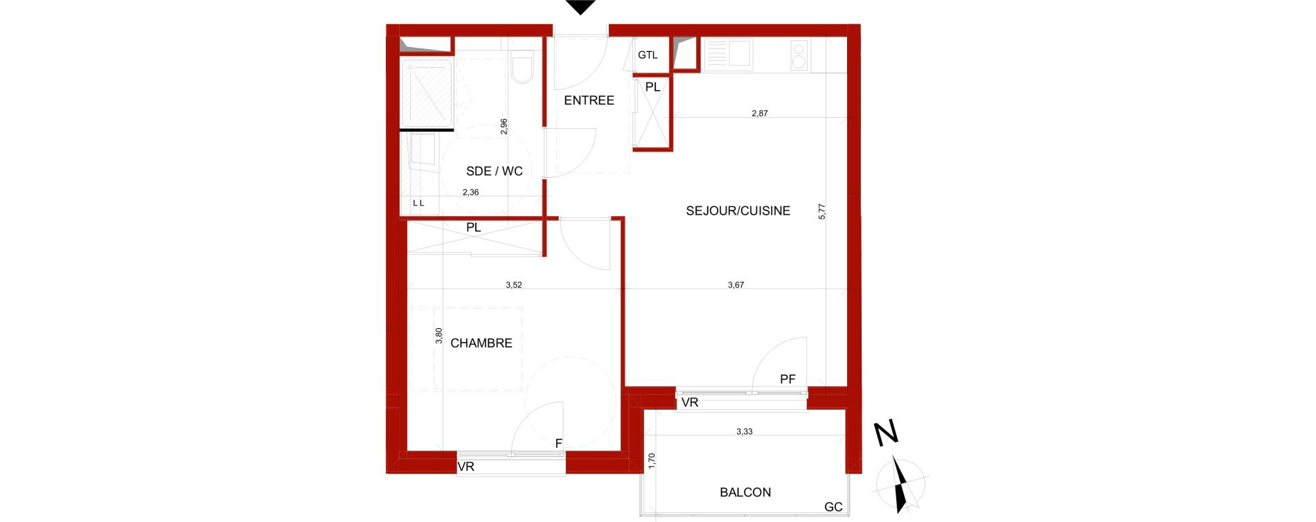 Appartement T2 meubl&eacute; de 43,94 m2 &agrave; B&eacute;thune Centre