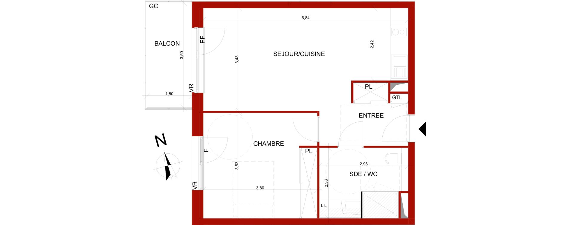 Appartement T2 meubl&eacute; de 46,48 m2 &agrave; B&eacute;thune Centre