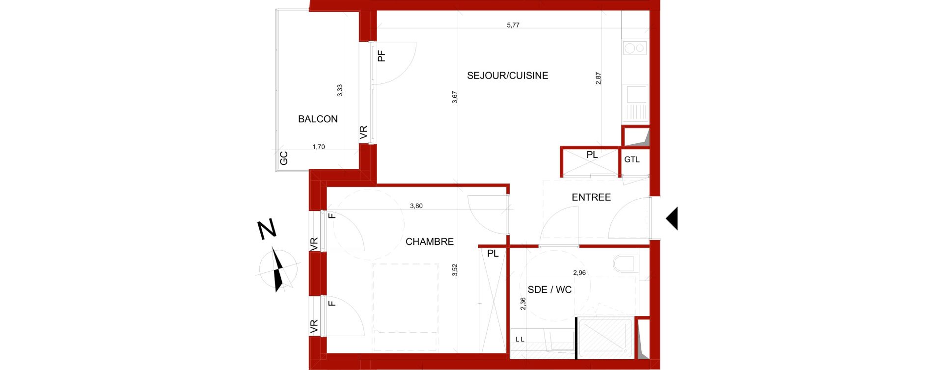 Appartement T2 meubl&eacute; de 44,13 m2 &agrave; B&eacute;thune Centre