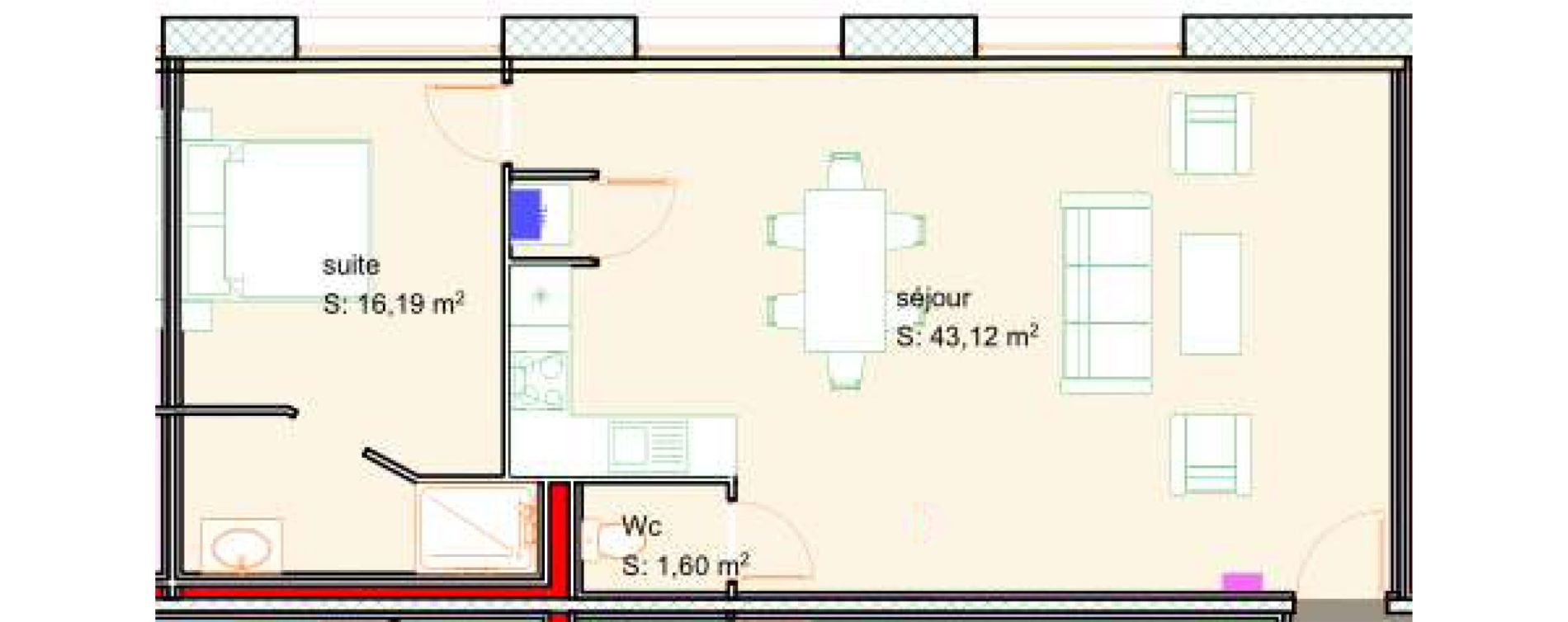 Appartement T2 de 60,91 m2 &agrave; Calais Centre