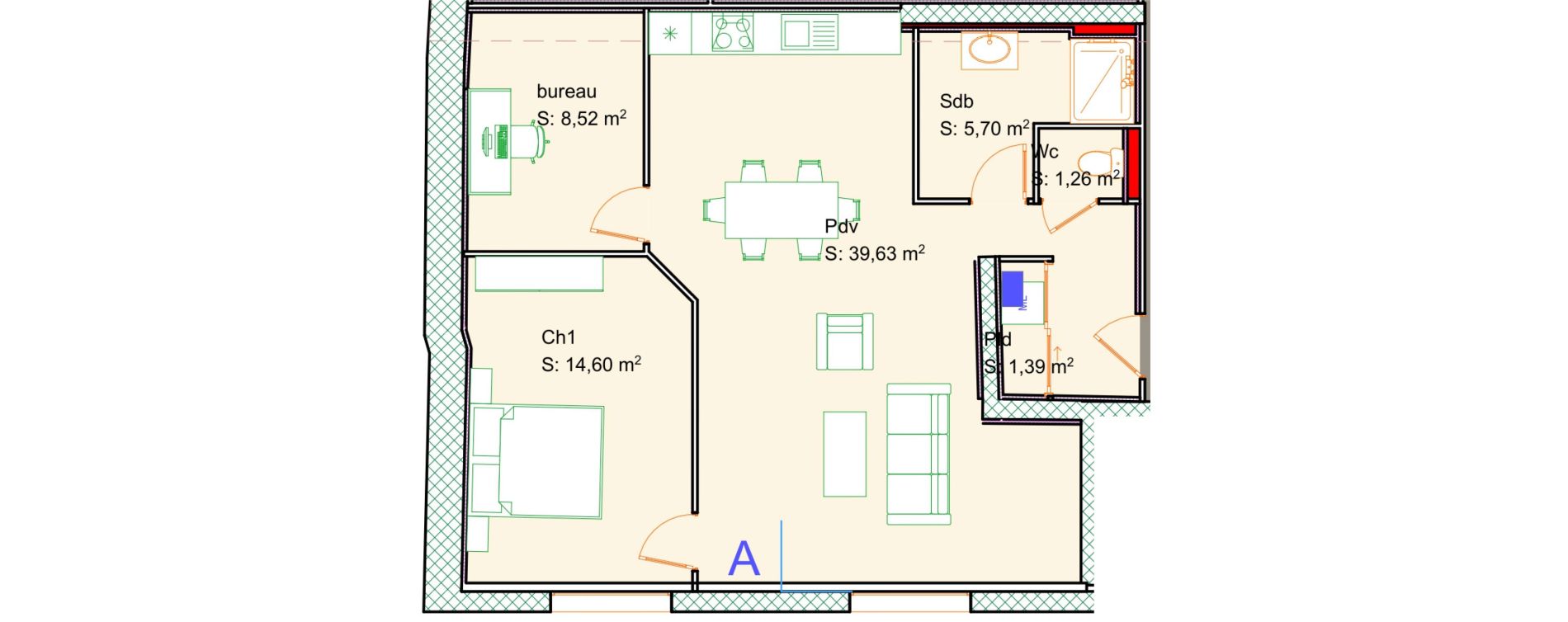 Appartement T2 bis de 71,10 m2 &agrave; Calais Centre