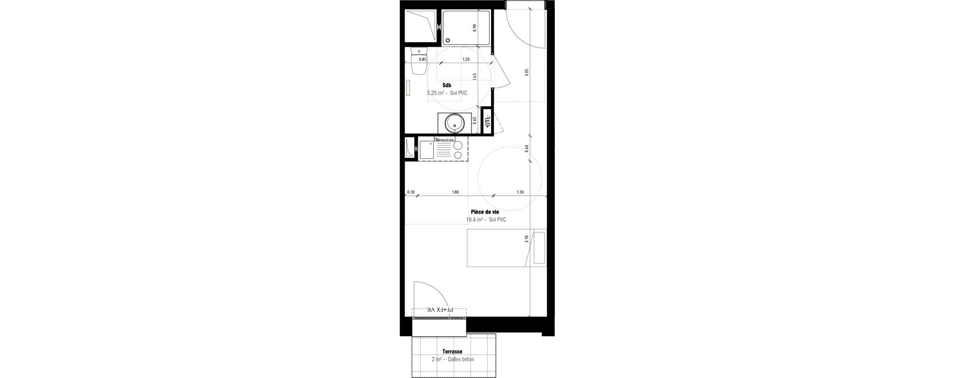 Appartement T1 meubl&eacute; de 23,65 m2 &agrave; Calais Beau marais