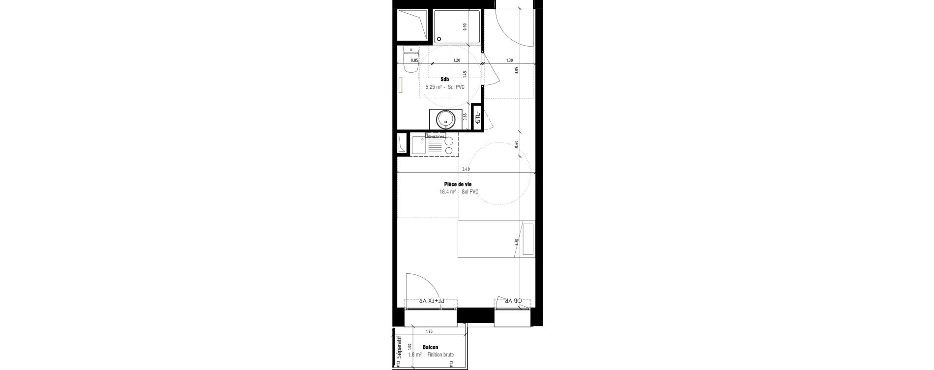 Appartement T1 meubl&eacute; de 23,65 m2 &agrave; Calais Beau marais