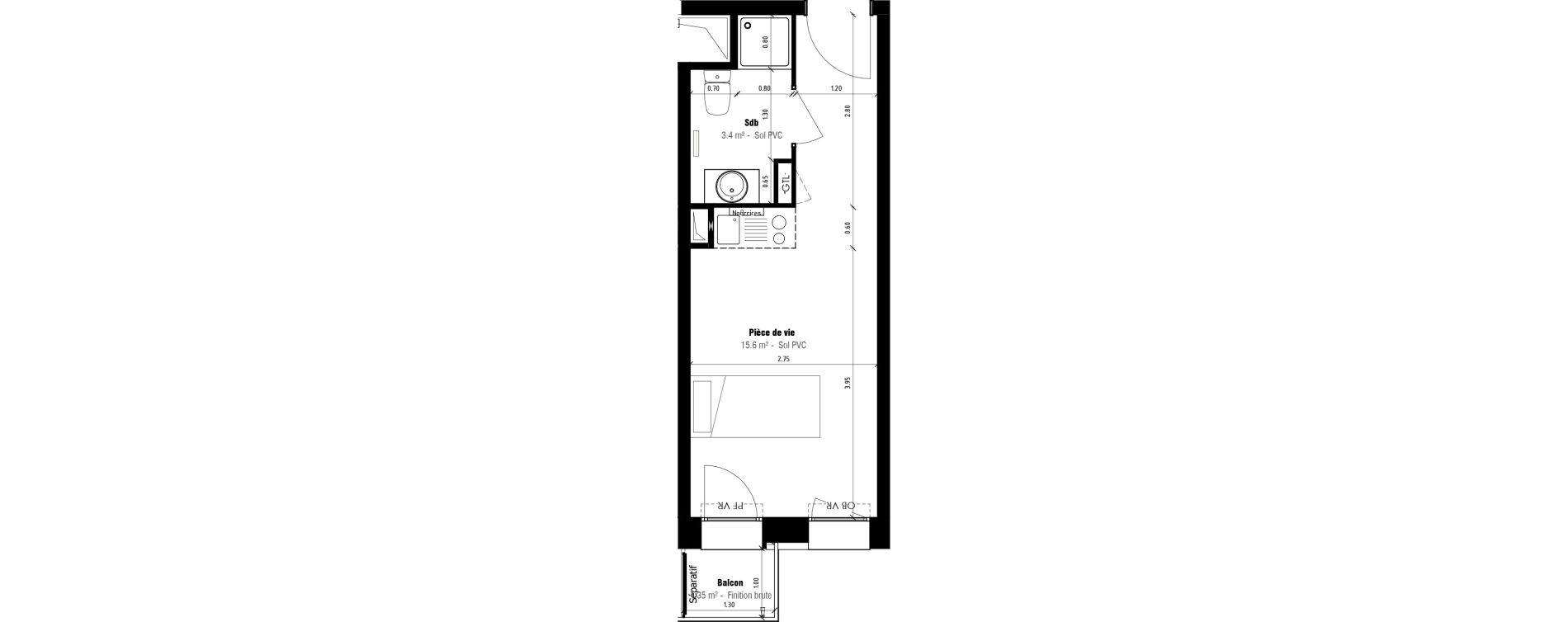 Appartement T1 meubl&eacute; de 19,00 m2 &agrave; Calais Beau marais