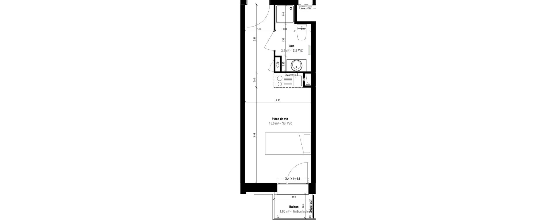 Appartement T1 meubl&eacute; de 19,00 m2 &agrave; Calais Beau marais