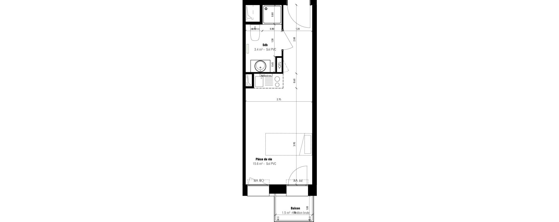 Appartement T1 meubl&eacute; de 19,00 m2 &agrave; Calais Beau marais