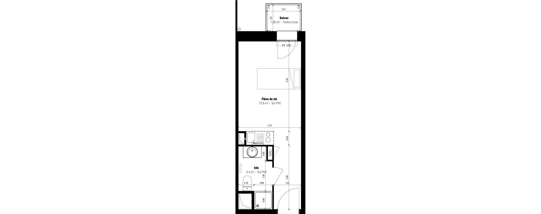 Appartement T1 meubl&eacute; de 19,00 m2 &agrave; Calais Beau marais