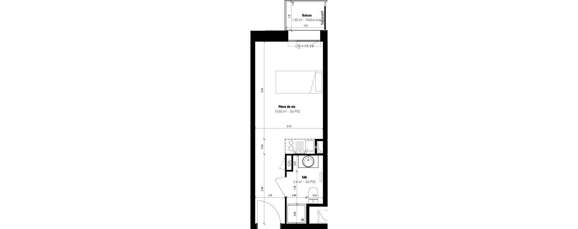 Appartement T1 meubl&eacute; de 19,05 m2 &agrave; Calais Beau marais