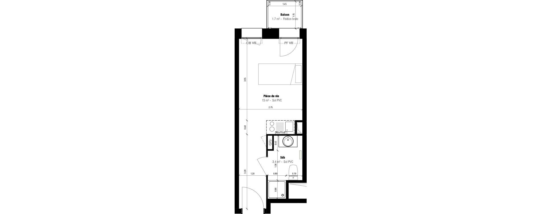 Appartement T1 meubl&eacute; de 18,40 m2 &agrave; Calais Beau marais