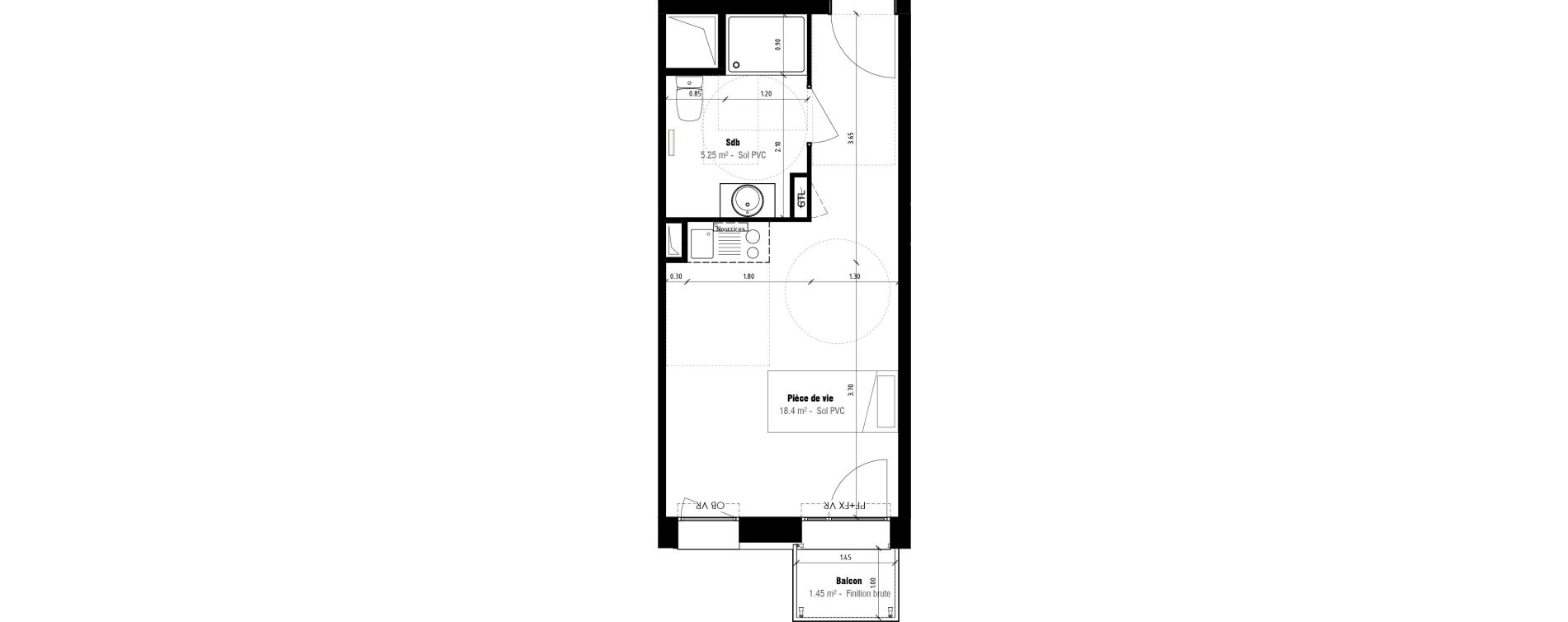 Appartement T1 meubl&eacute; de 23,65 m2 &agrave; Calais Beau marais