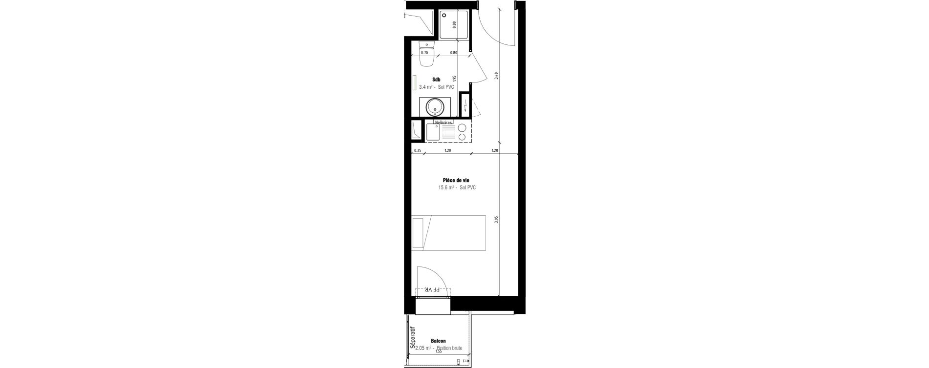 Appartement T1 meubl&eacute; de 19,00 m2 &agrave; Calais Beau marais