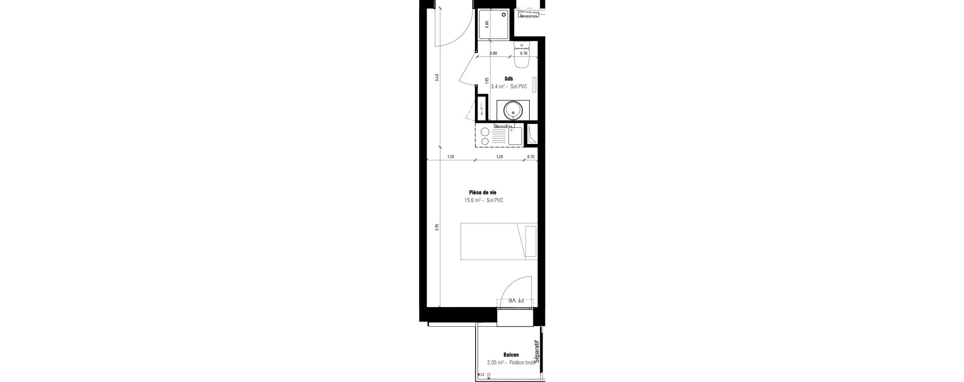 Appartement T1 meubl&eacute; de 19,00 m2 &agrave; Calais Beau marais