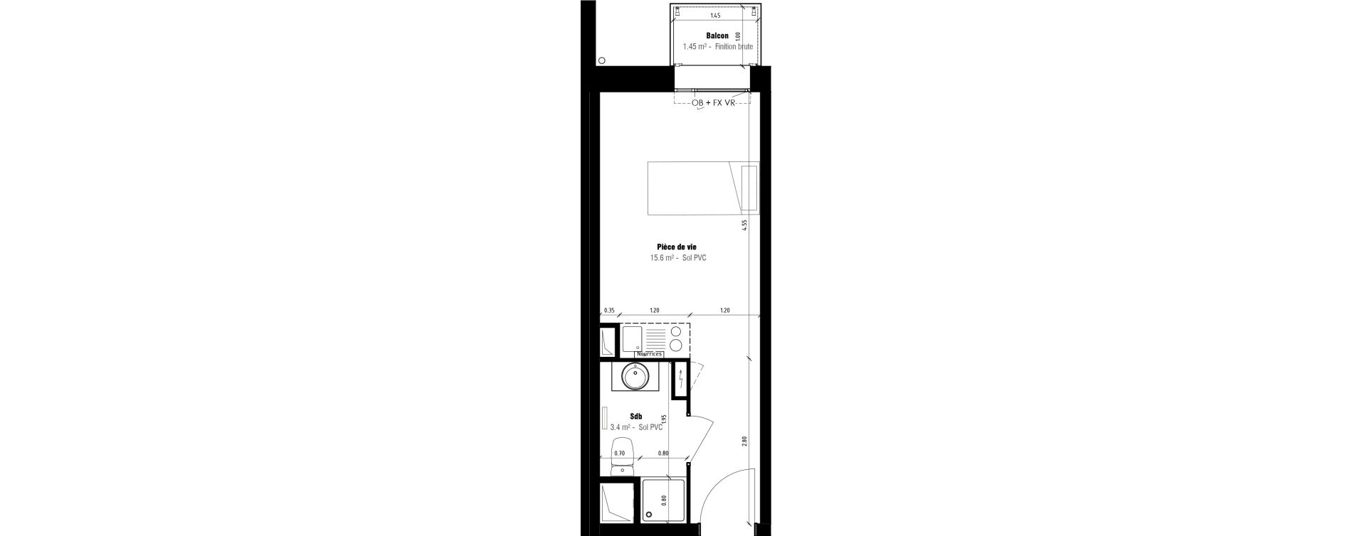 Appartement T1 meubl&eacute; de 19,00 m2 &agrave; Calais Beau marais