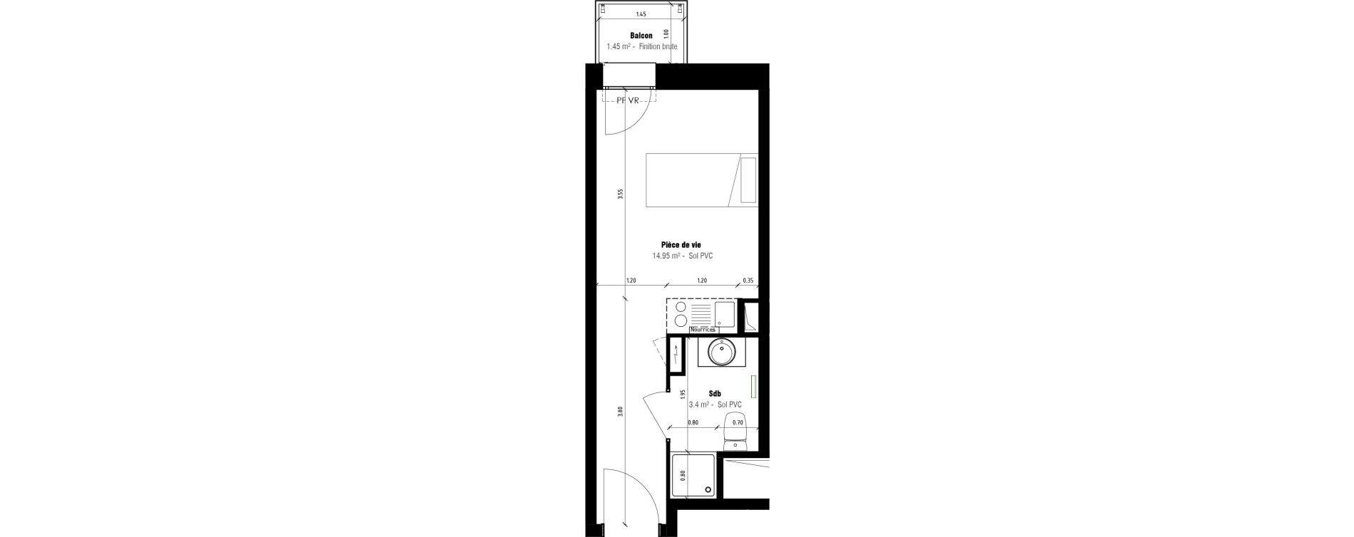 Appartement T1 meubl&eacute; de 18,35 m2 &agrave; Calais Beau marais