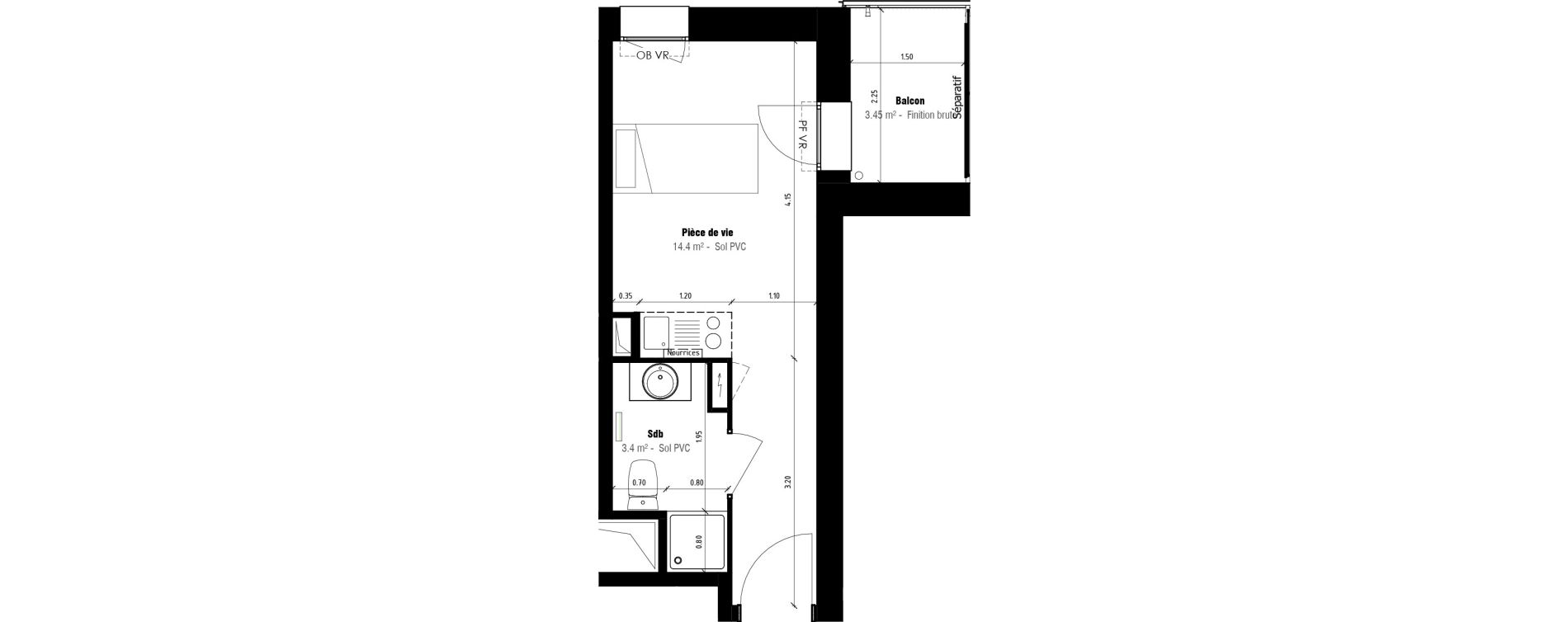 Appartement T1 meubl&eacute; de 17,80 m2 &agrave; Calais Beau marais