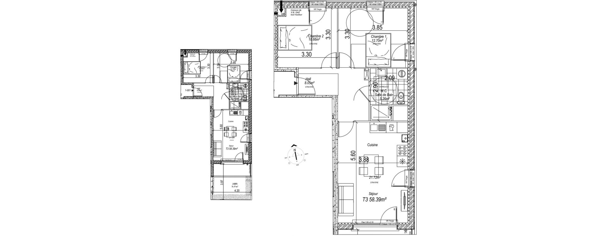 Appartement T3 de 58,39 m2 &agrave; Camiers Centre