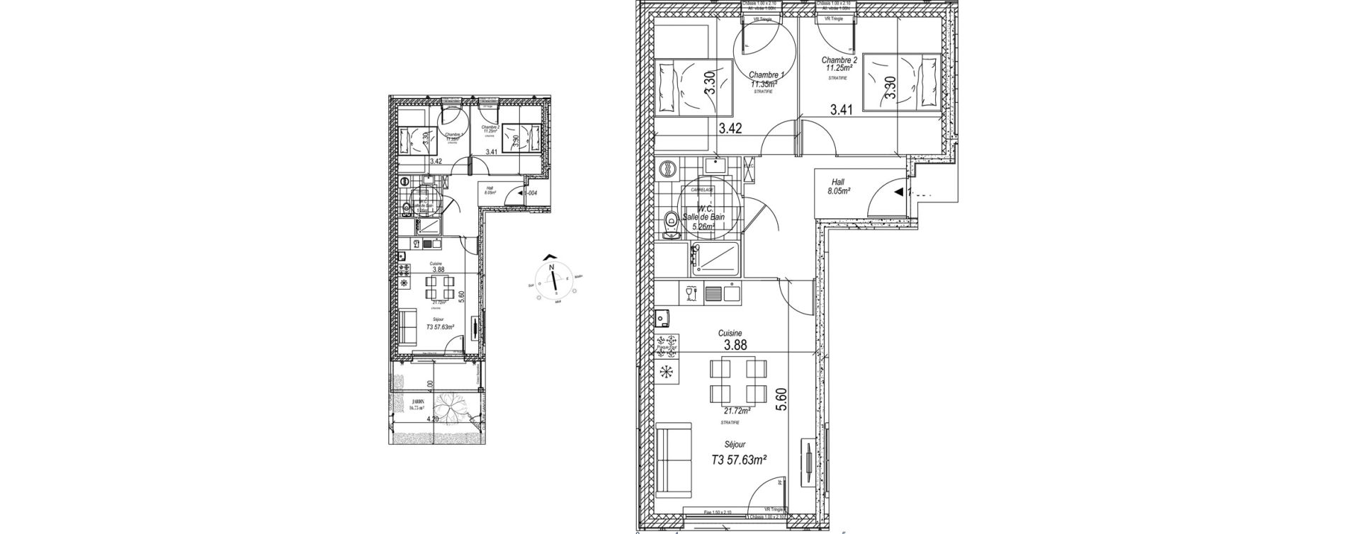 Appartement T3 de 57,63 m2 &agrave; Camiers Centre