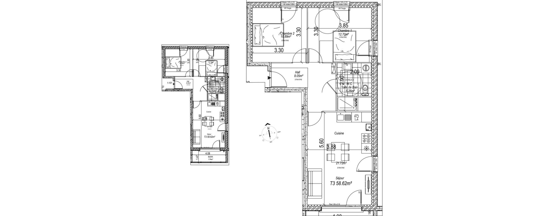 Appartement T3 de 58,62 m2 &agrave; Camiers Centre