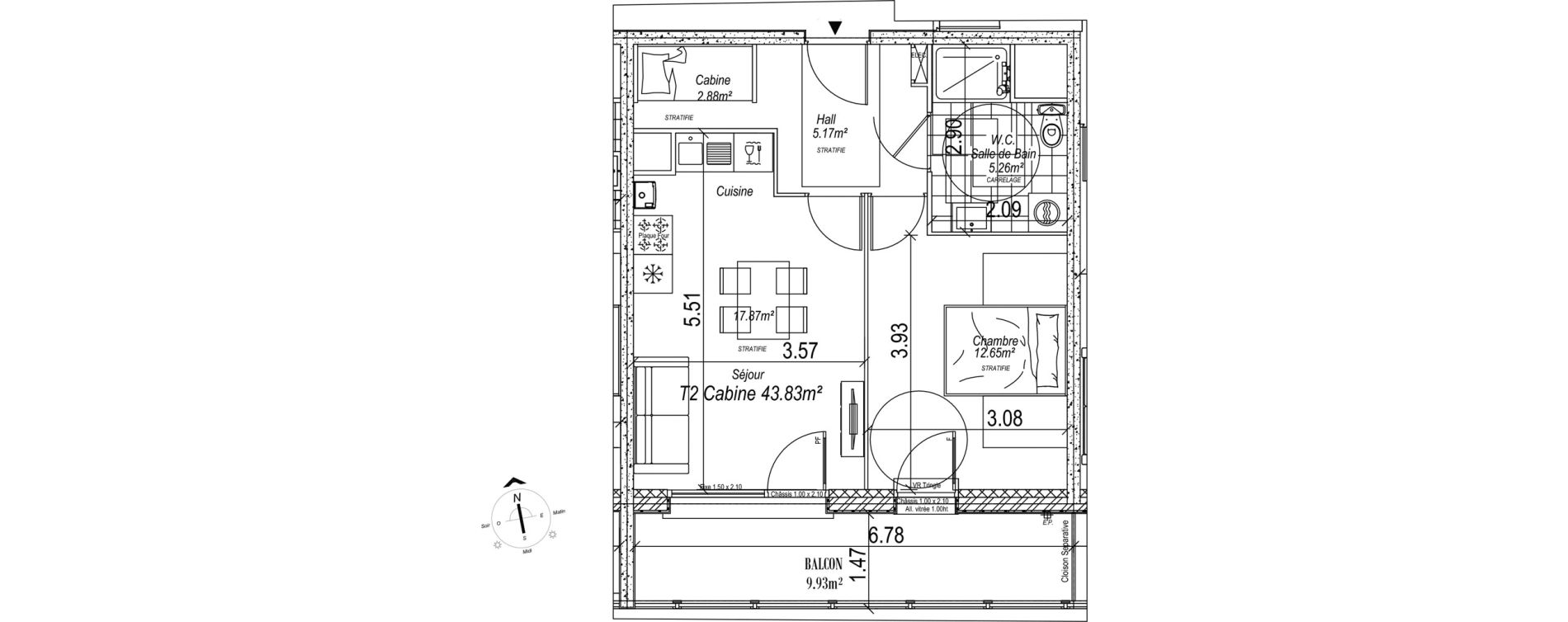 Appartement T2 de 43,83 m2 &agrave; Camiers Centre