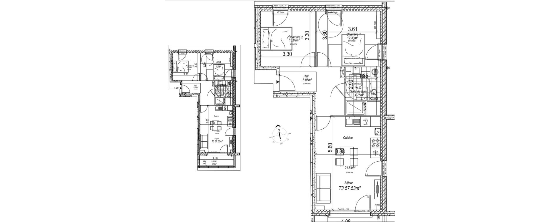 Appartement T3 de 57,53 m2 &agrave; Camiers Centre