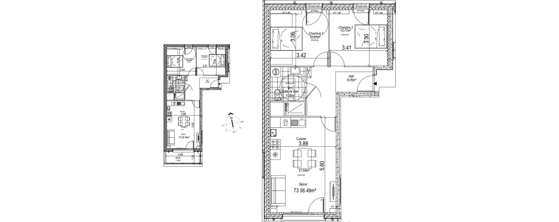 Appartement T3 de 56,49 m2 &agrave; Camiers Centre