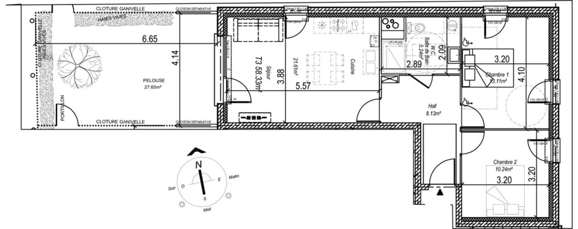 Appartement T3 de 58,96 m2 &agrave; Camiers Centre